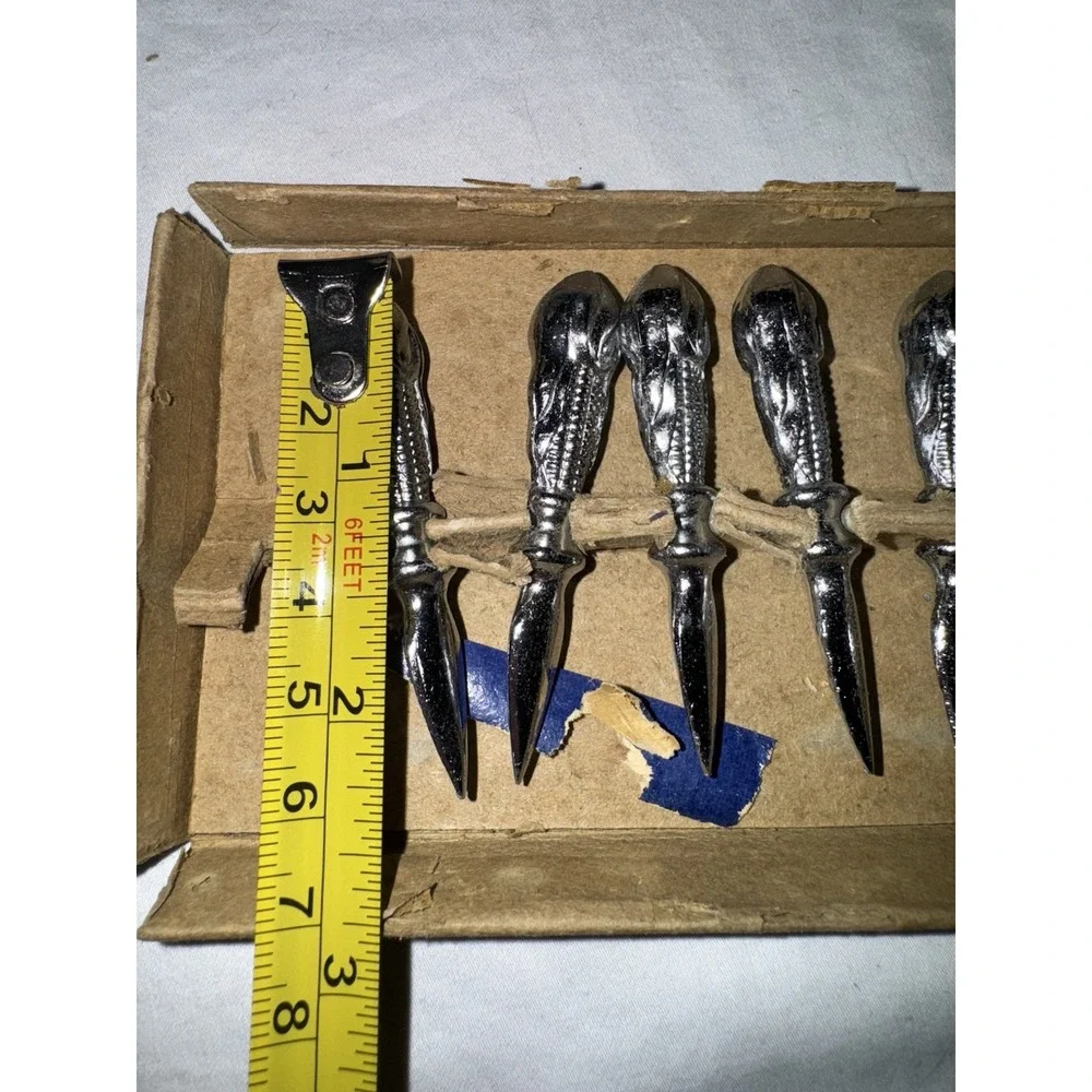 Vintage Chrome Plated Corn Cob Holders Service for 3 Set of 6 Metal Retro